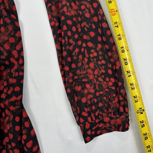 Michael Kors Chiffon Dress Black Red Size 12 Sheer Long Sleeve Lined Camisole - Picture 13 of 16